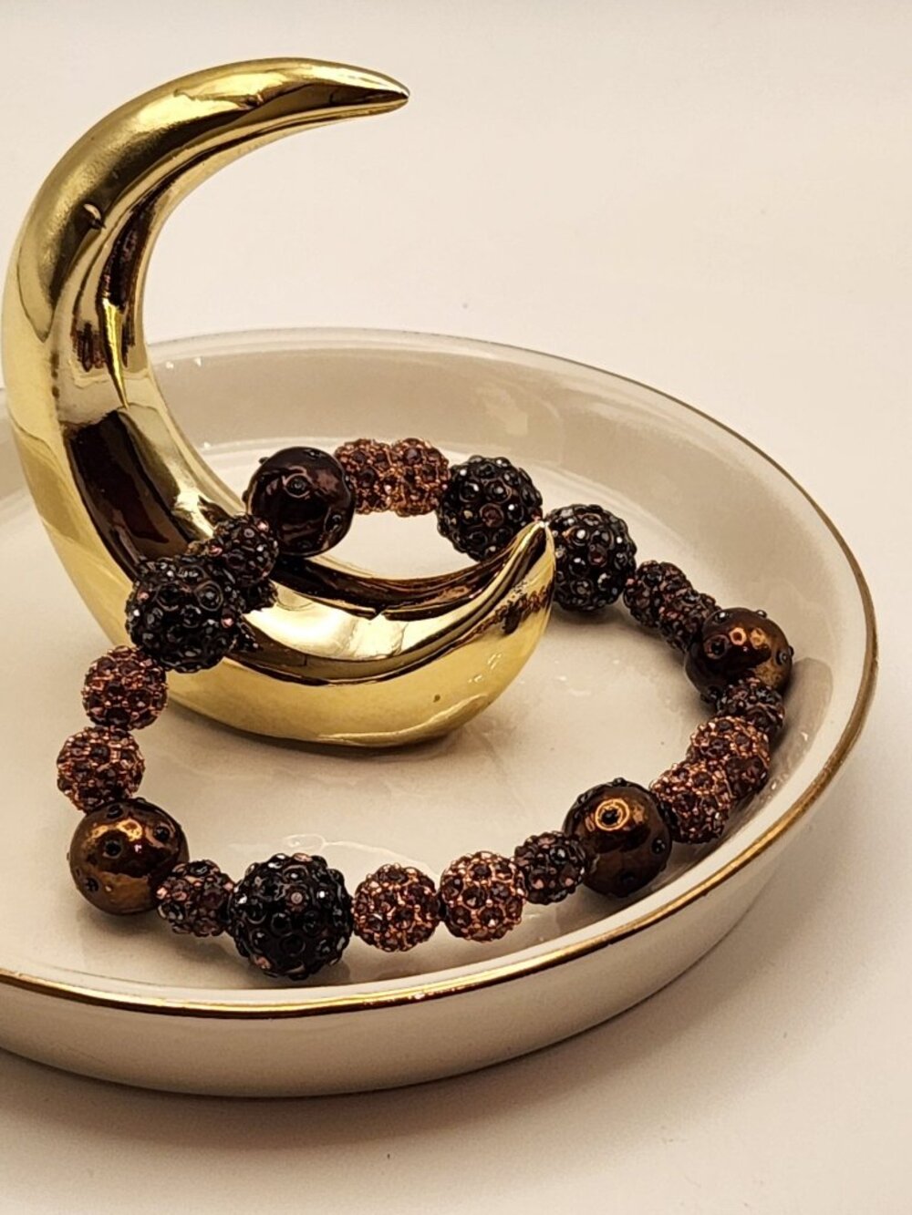 3 for $20 Bracelet brass & gunmetal color tiny faux crystals GUC
